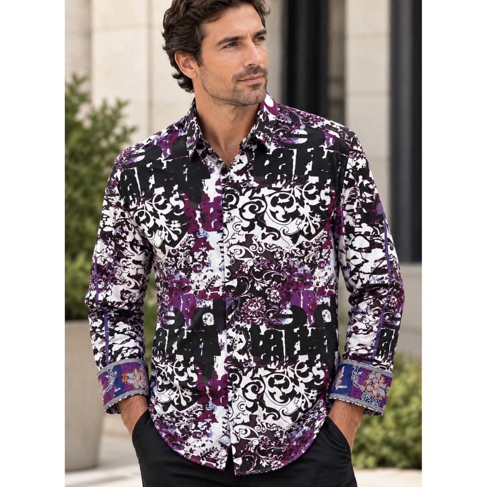 Robert Graham Button Down Shirt Mens Large Jimi Hendrix Purple Haze Abstract